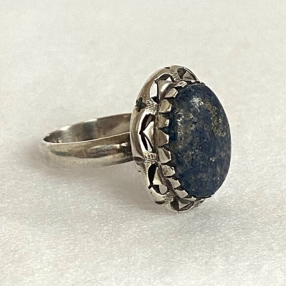 Sterling Silver 925 Southwest Style Bezel Set Oval Lapis Cabochon Ring Sz 6 - Picture 4 of 16